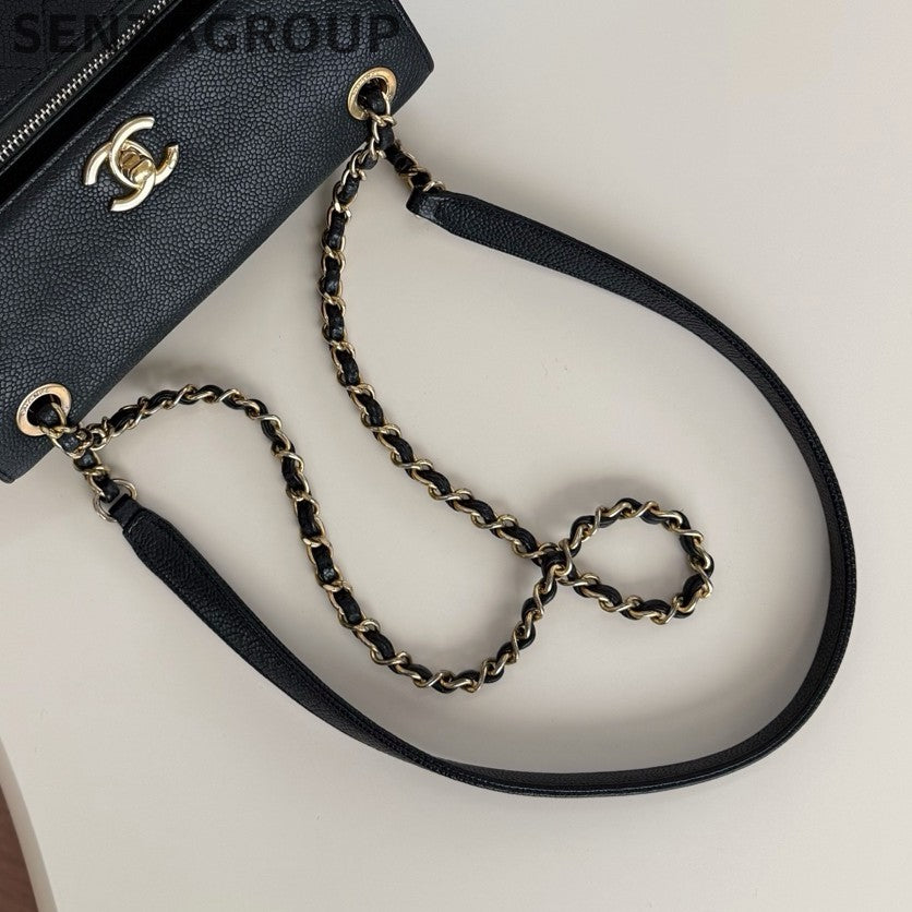 Chanel Diamond Chain Black Gold Shoulder Bag Crossbody Women Classic