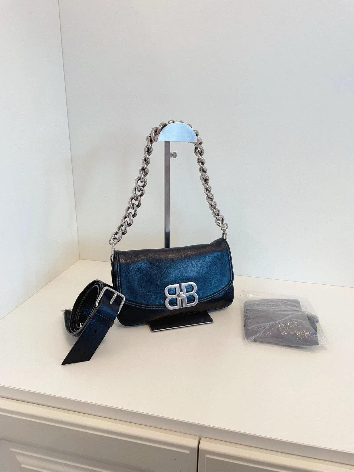 Balenciaga Soft BB Black Chain Shoulder Bag For Women