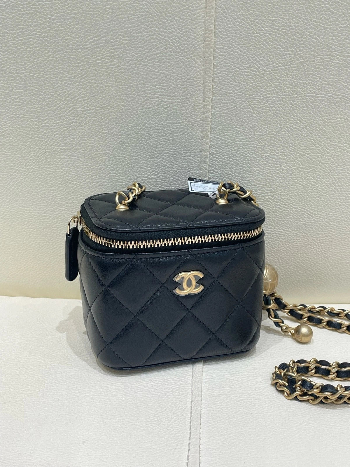 CHANEL Black Lambskin Gold Ball Mini Box Crossbody Bag For Women