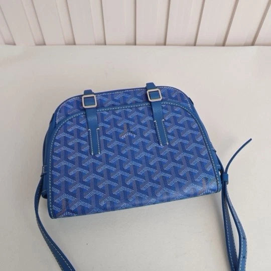 Authentic Goyard Blue Canvas Belvedere Small Crossbody Bag Excellent