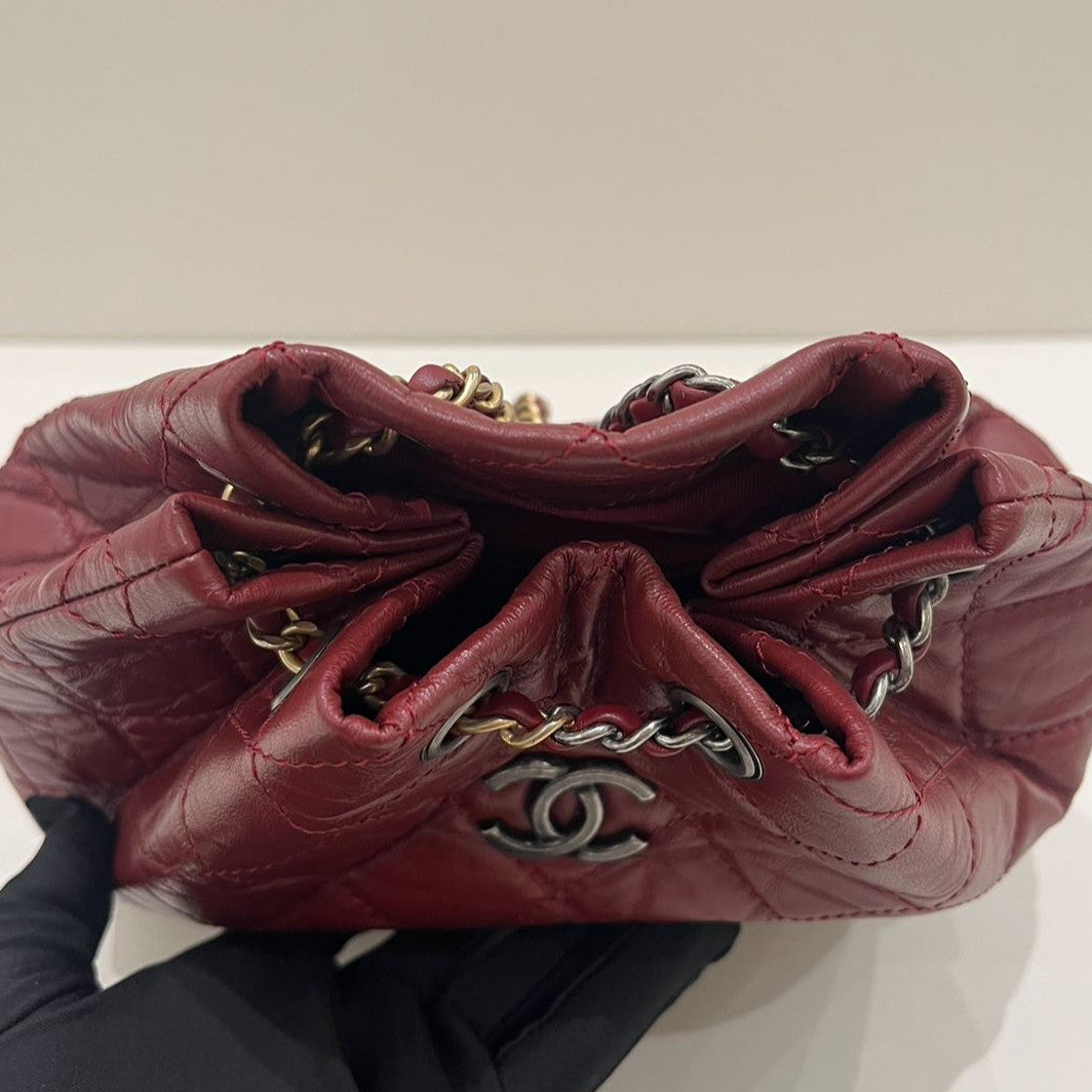 Chanel Gabrielle Backpack Red Silver Quilted Classic Women's Bag