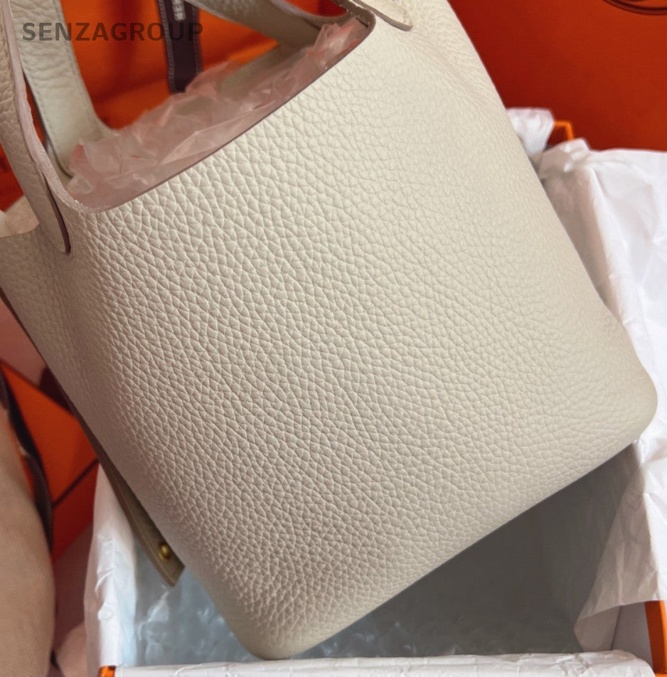 Hermes Picotin Lock Silver Hardware Tote Bag White Gold Used Women Classic