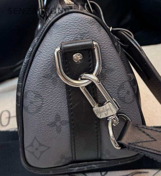 Louis Vuitton Keepall Monogram Top Handle Bag Black Silver Unisex Adults Classic