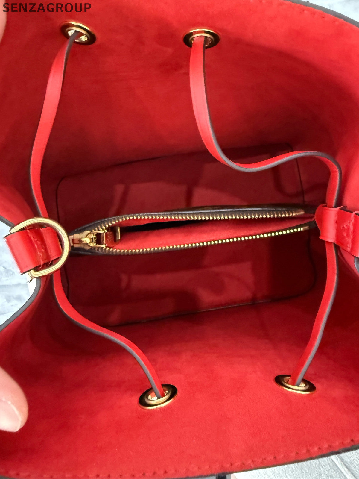 Louis Vuitton Monogram Red Drawstring Bucket Shoulder Bag Classic Women