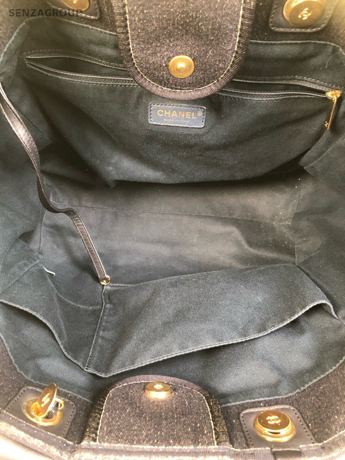 Chanel Denim Chain Tote Shoulder Bag Handbag Blue Gold Used Women Classic