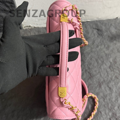 Chanel 22K Pink Quilted Caviar Gold Chain Shoulder Crossbody Bag