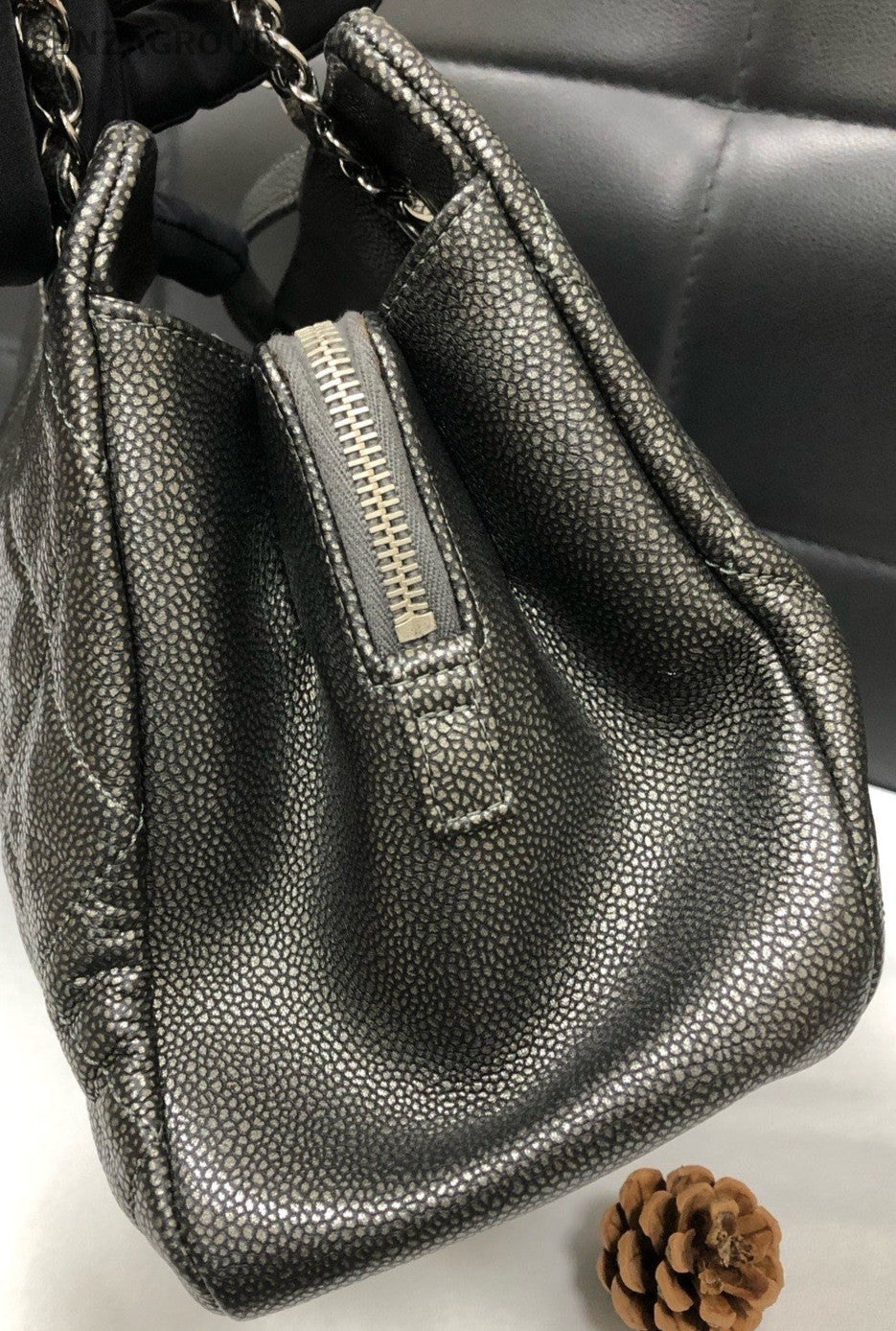 Chanel CC Logo Chain Shoulder Bag Black Silver Diamond Women Classic Designer