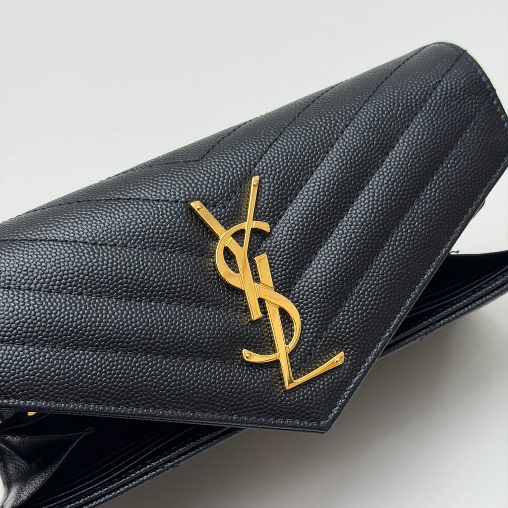 Saint Laurent Woc Chain Shoulder Crossbody Bag Black Gold Hardware Women