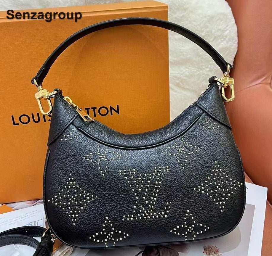 Louis Vuitton Bagatelle Monogram Shoulder Bag Crossbody Black Gold Women Classic