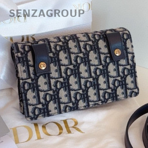 Christian Dior Oblique Saddle Crossbody Black Gold Women Classic