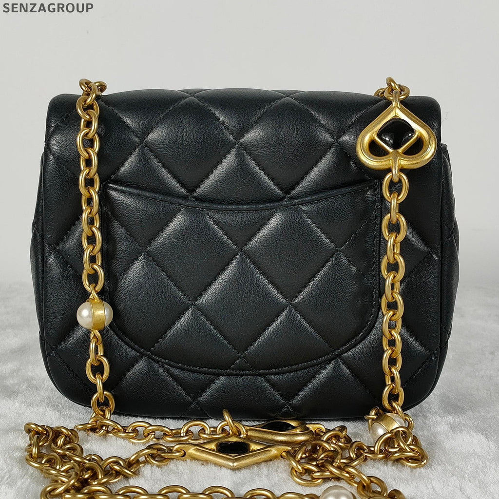 Chanel Black Gold Mini Square Flap Bag Quilted Chain Shoulder Bag