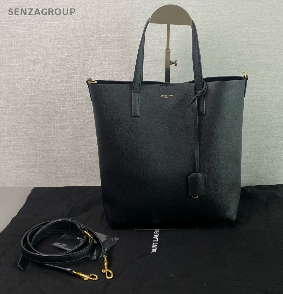 YSL Saint Laurent NorthSouth Tote Calfskin 2way Shoulder Handbag Women Black