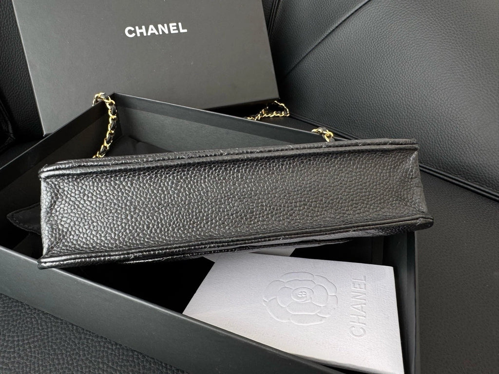 Chanel Calfskin WOC Chain Shoulder Bag Crossbody Women Black Gold Diamond