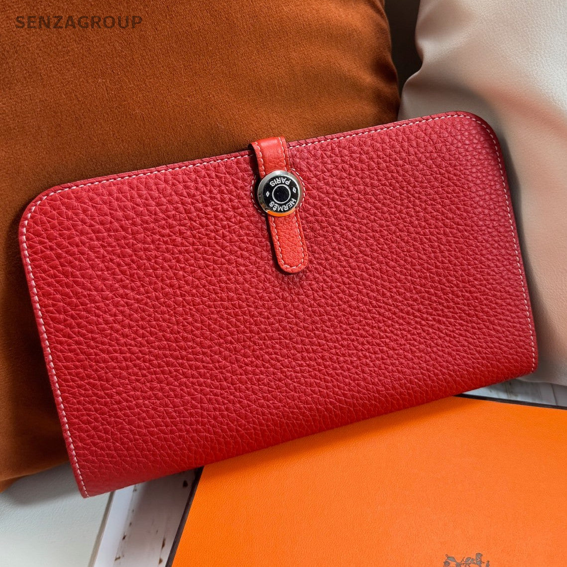 Hermès Dogon Duo Red Silver Hardware Wallet Clutch Women Classic