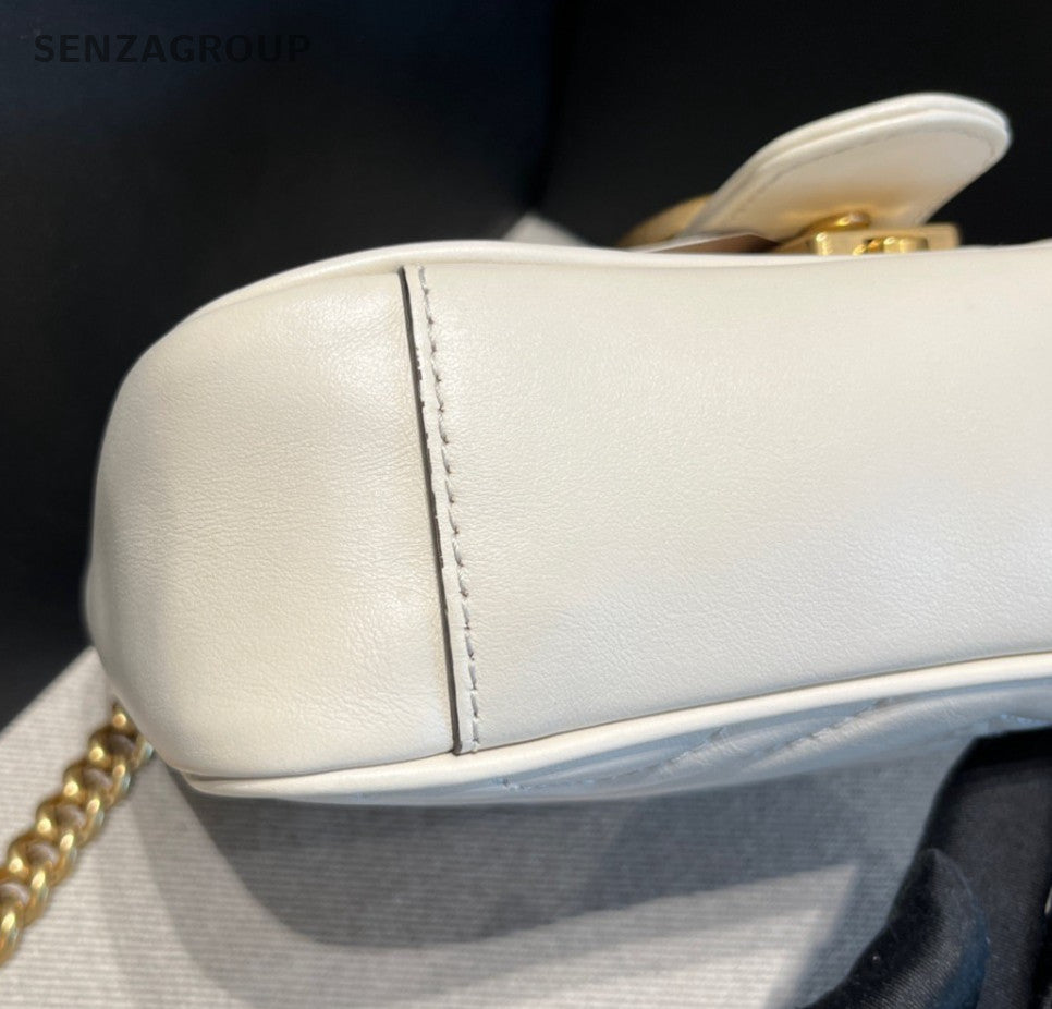 Gucci Marmont PM Chain Shoulder Bag Crossbody White Gold Women Classic