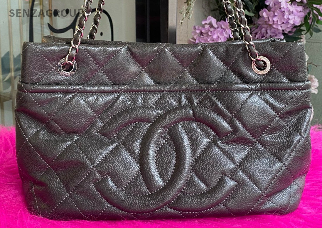 CHANEL CC tote Chain Calfskin Shoulder bag Women Black Silver Handbag