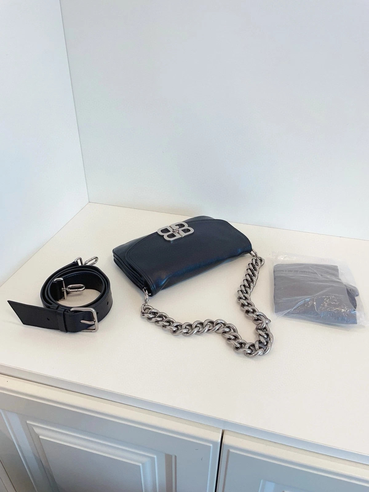 Balenciaga Soft BB Black Chain Shoulder Bag For Women