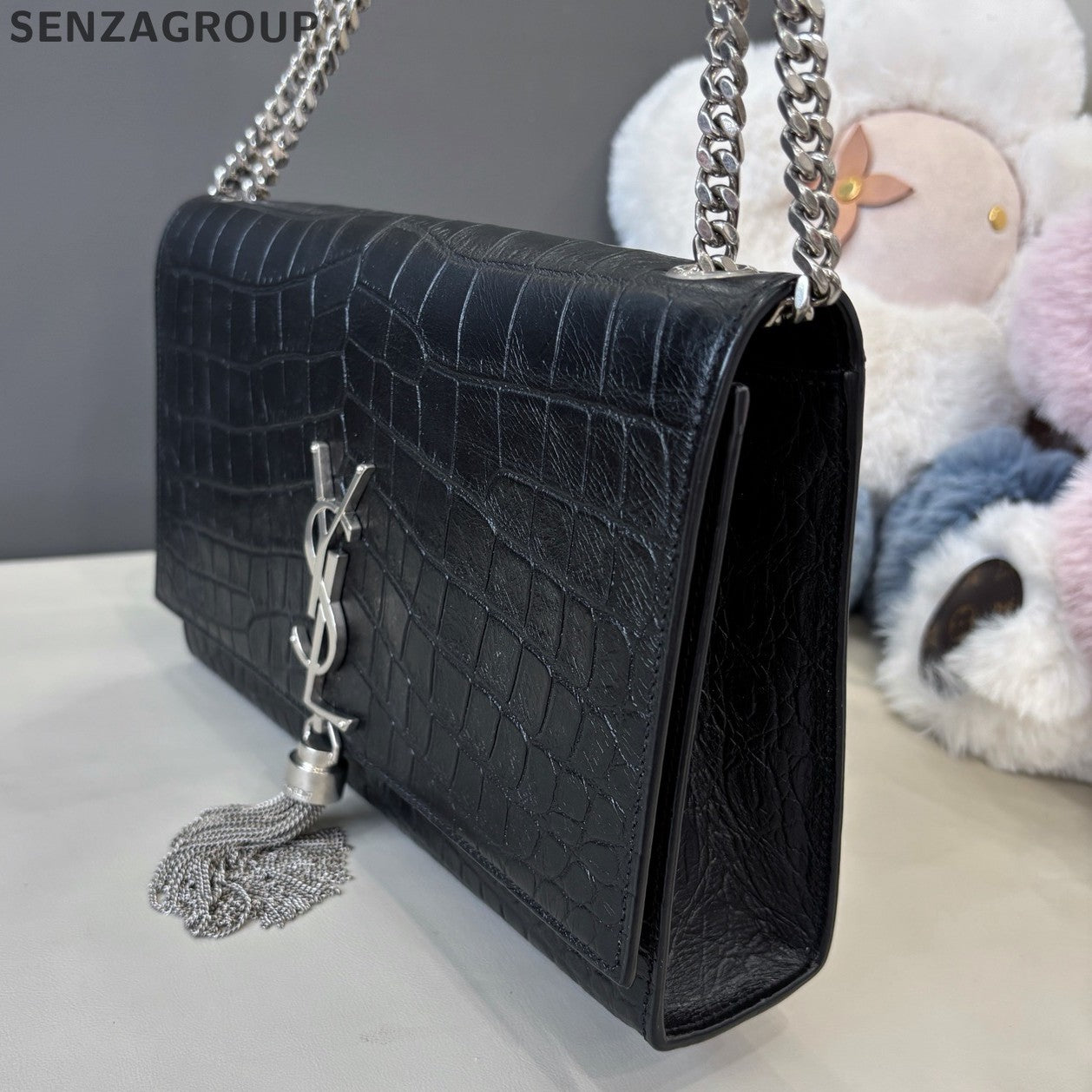 Saint Laurent Kate MM Tassel Chain Shoulder Bag Crossbody Black Silver Women