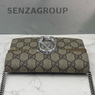 Gucci Dionysus Mini Chain Bag Brown Suede GG Supreme Silver Hardware