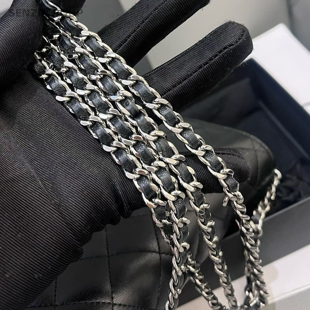 Chanel Black Lambskin WOC Quilted Chain Shoulder Crossbody Bag Classic