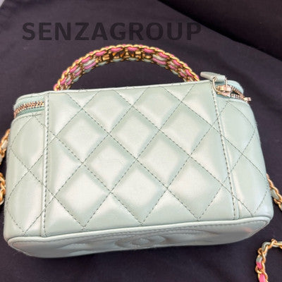 Chanel 23P Rainbow Letter Handle Long Box Green Gold Chain Crossbody Bag