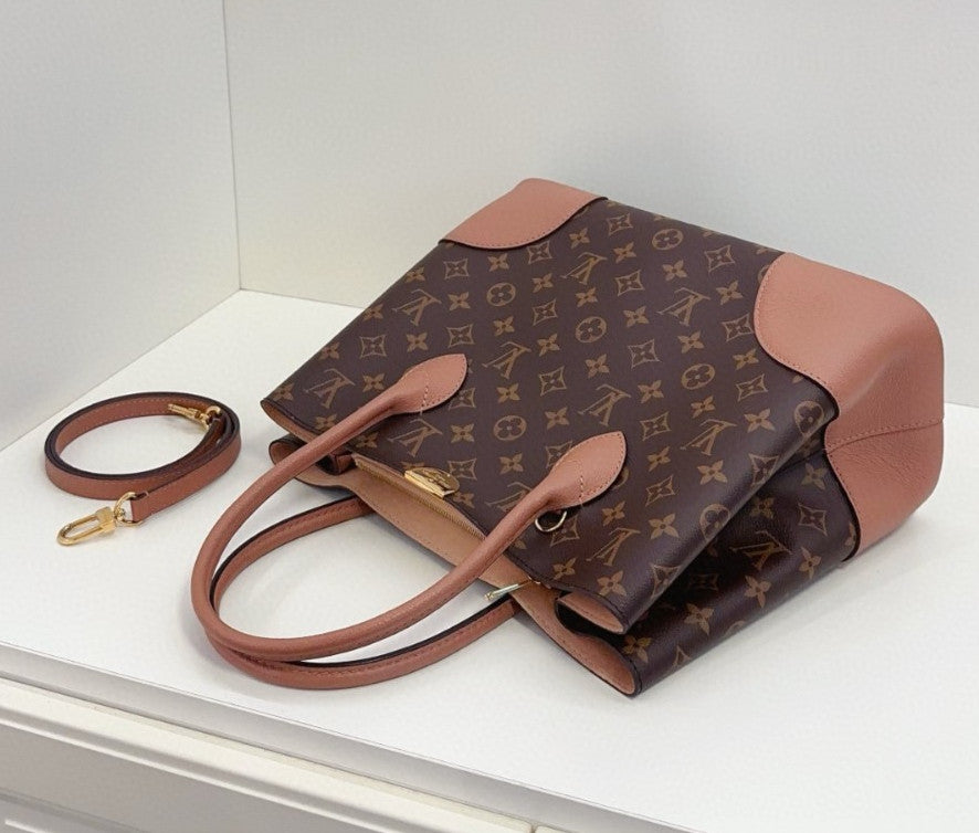 Louis Vuitton Flandrin Monogram Tote 2way Shoulder Handbag Brown Pink Women