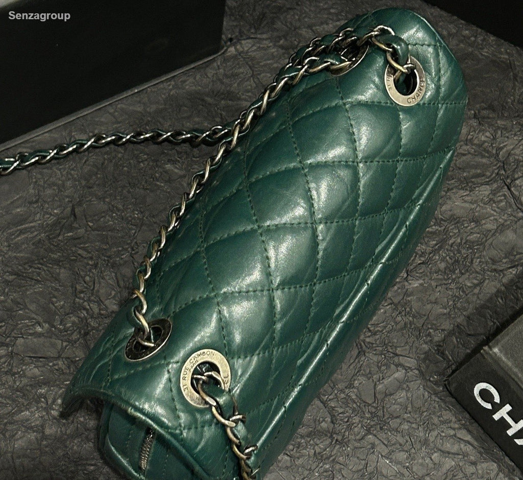 Chanel Diamond Mini Chain Shoulder Bag Crossbody Green Silver Women Classic