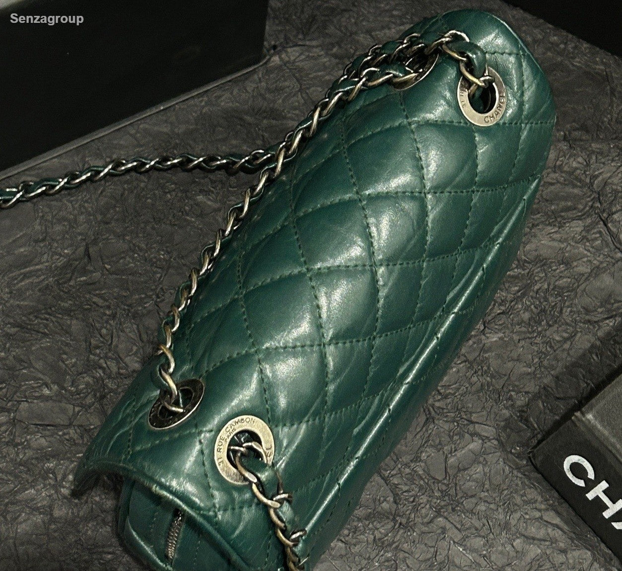 Chanel Diamond Mini Chain Shoulder Bag Crossbody Green Silver Women Classic