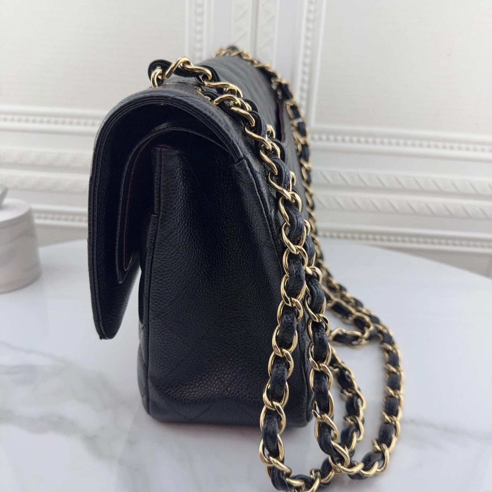 CHANEL CF Jumbo Black Leather Chain Shoulder Bag For Women
