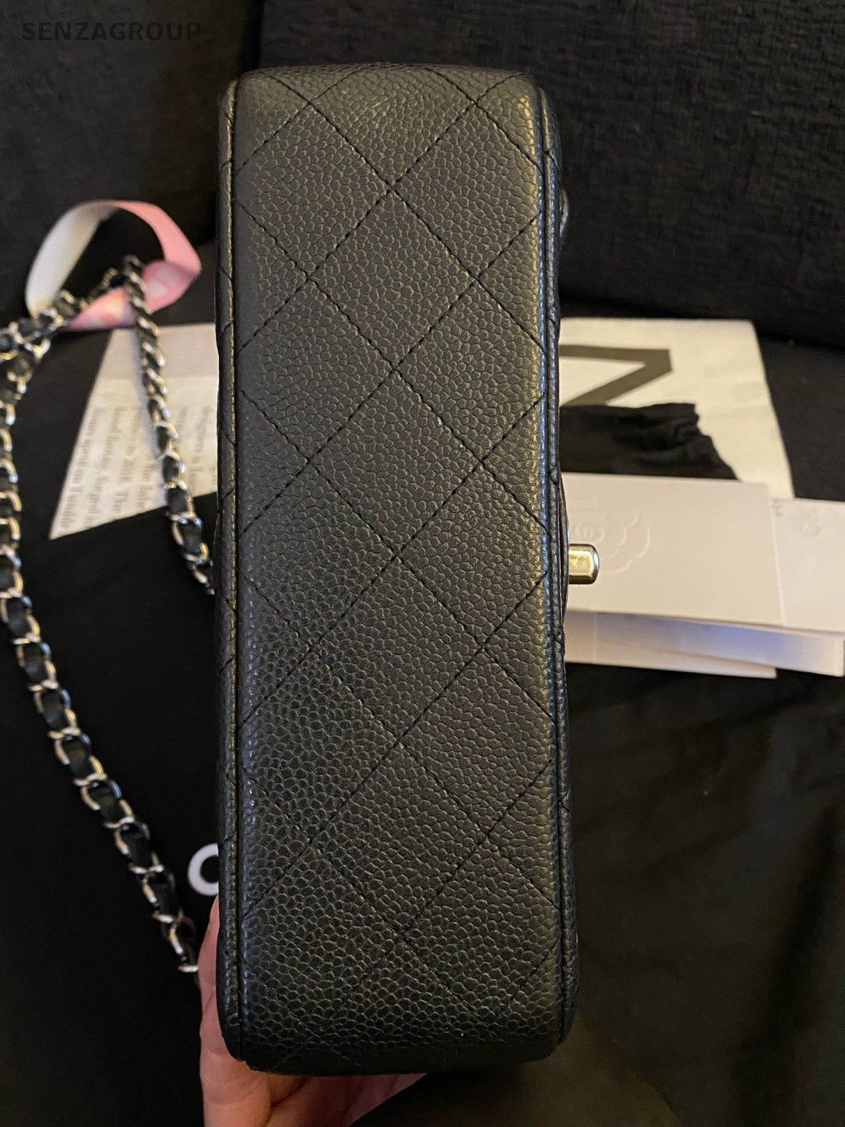 Chanel Classic Flap Mini Chain Shoulder Bag Black Silver Diamond Women Fashion