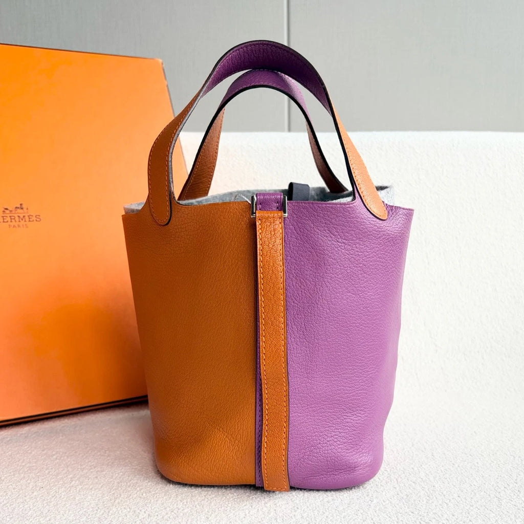 Hermes Picotin18 Top Handle Bag Orange Purple Silver Women Classic