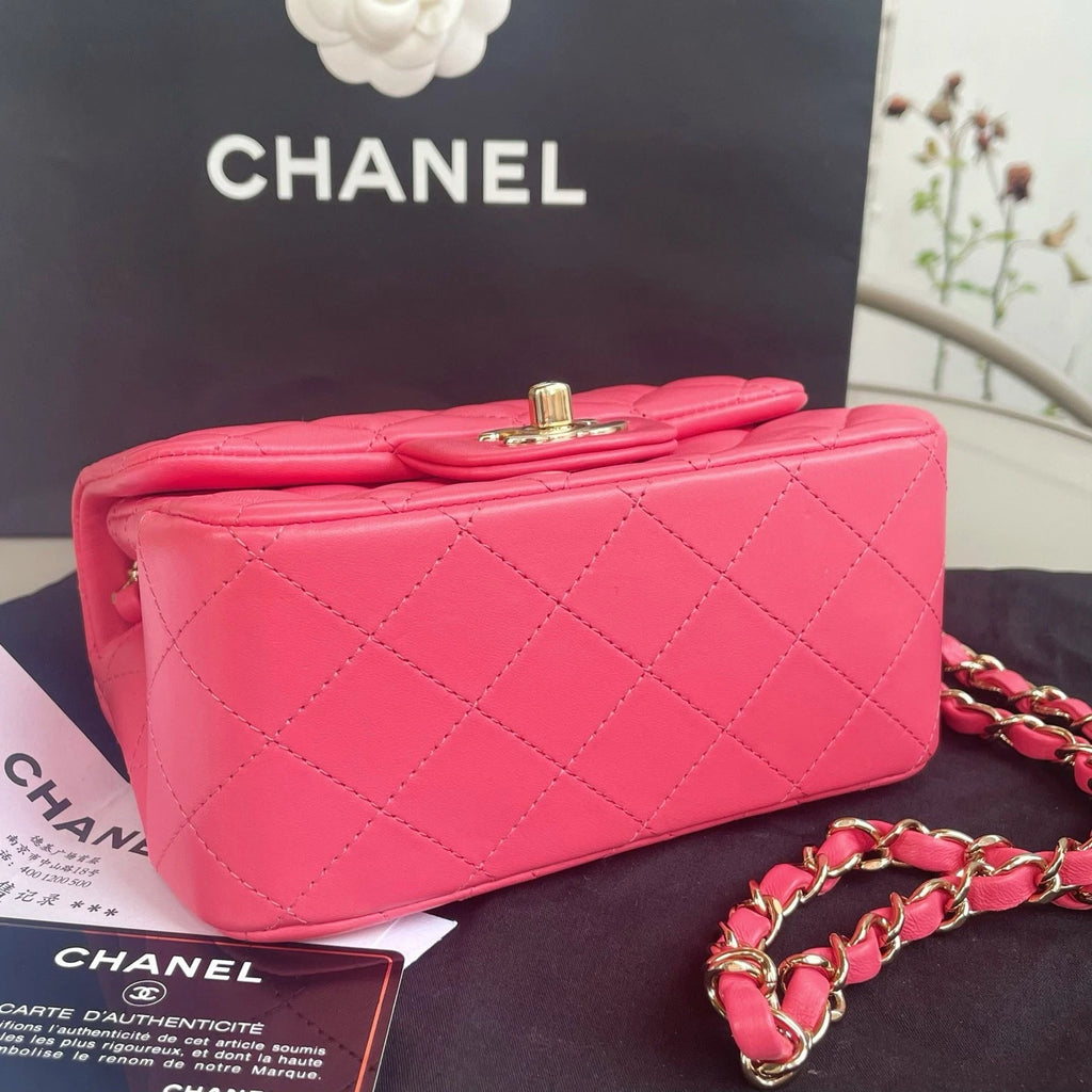 Chanel Classic Flap Lambskin Chain Shoulder Crossbody Pink Gold Diamond Women