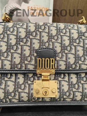 Dior Oblique Messenger Bag Blue Gold Women's Fashion Shoulder Bag