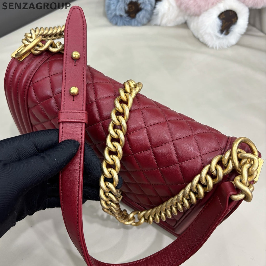 Chanel Leboy MM Calfskin Chain Shoulder Crossbody Red Gold Women Classic