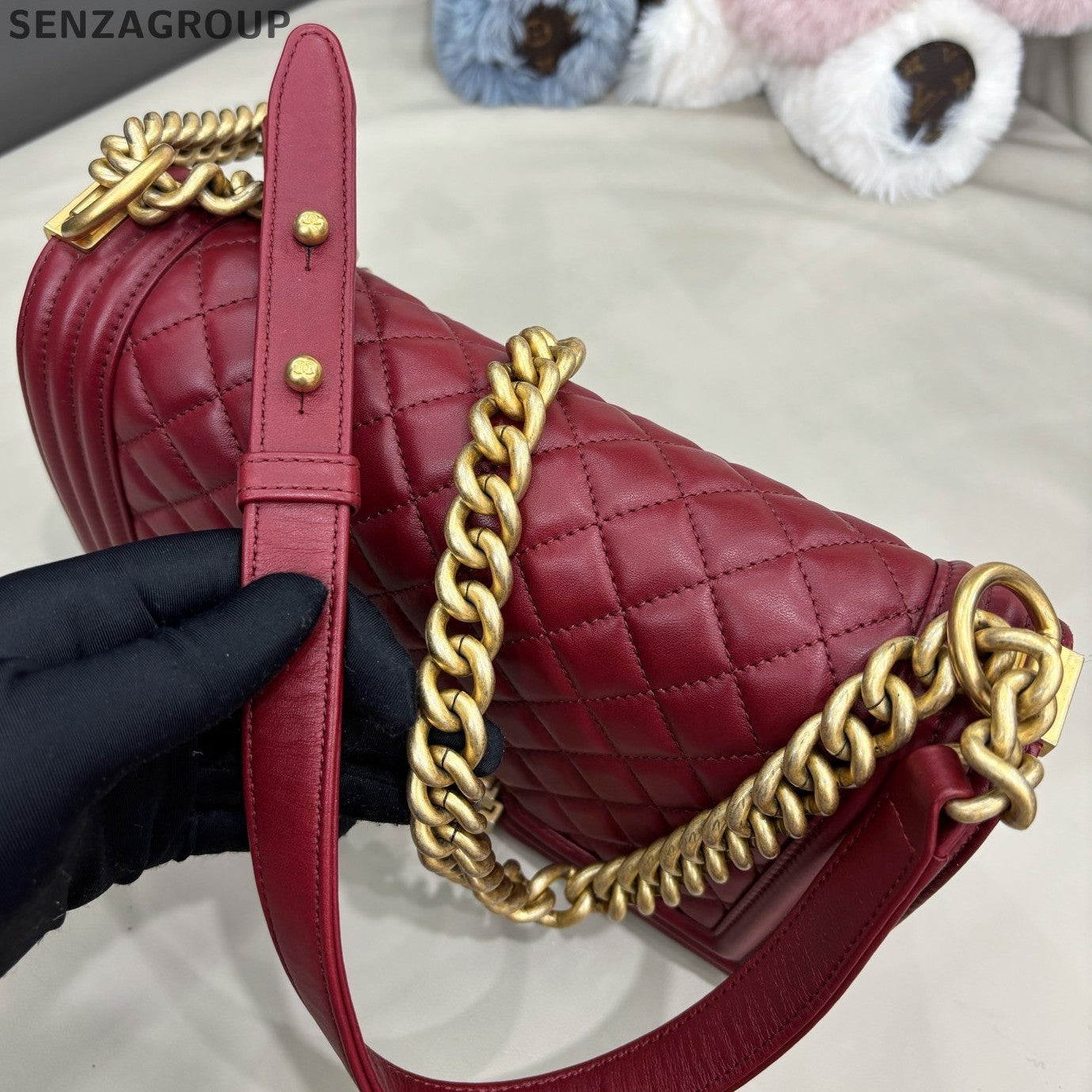 Chanel Leboy MM Calfskin Chain Shoulder Crossbody Red Gold Women Classic