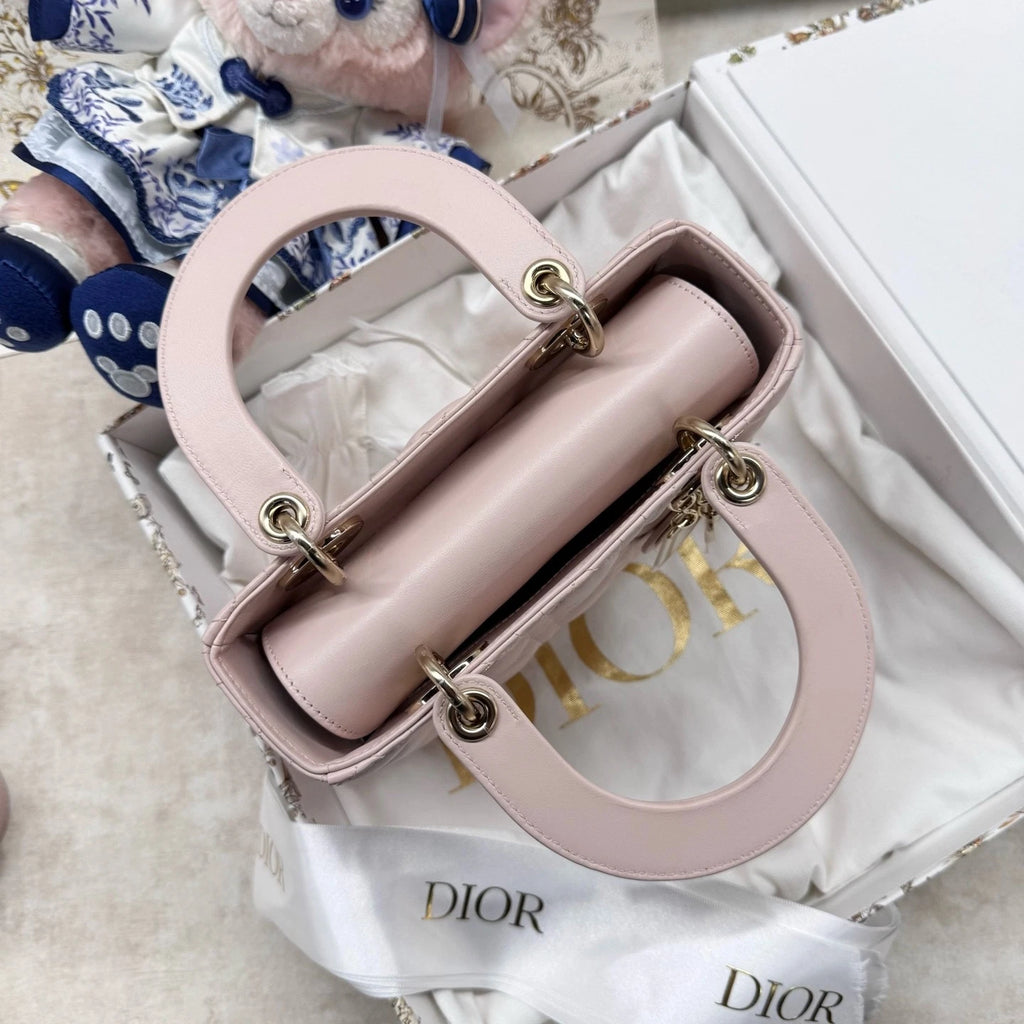 Dior Sakura Pink Lambskin Lady Dior Top Handle Bag For Women