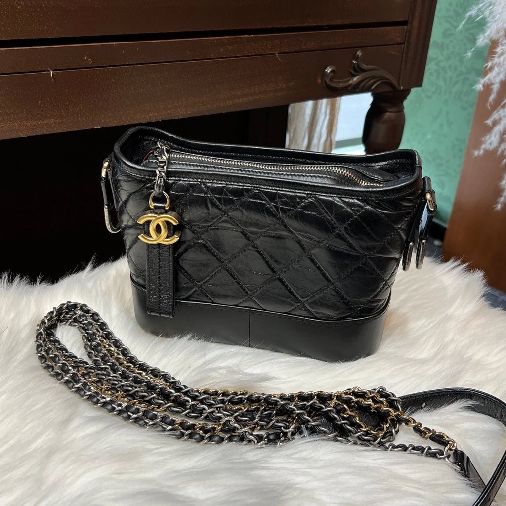 CHANEL Black Gold Small Gabrielle Crossbody Shoulder Bag For Women