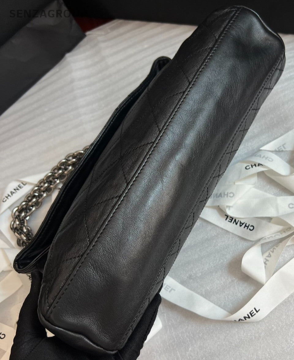 CHANEL Classic Pig nose Herringbone chain Shoulder bag Black Silver