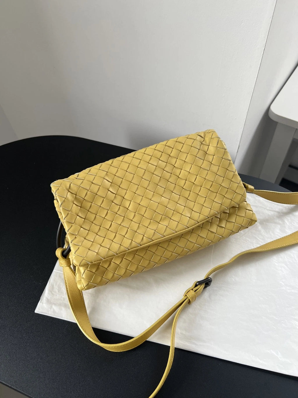 Bottega Veneta Cobbler PM Intrecciato Yellow Mustard Shoulder Bag Crossbody