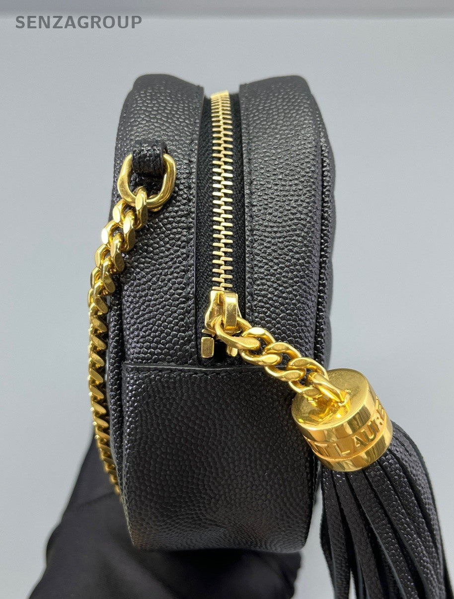 Saint Laurent Tassel Chain Shoulder Bag Crossbody Black Gold Women Classic