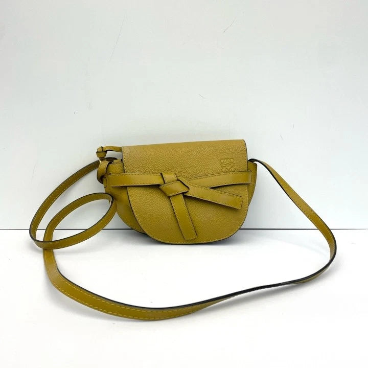 LOEWE Mini Gate Olive Green Leather Saddle Crossbody Bag For Women