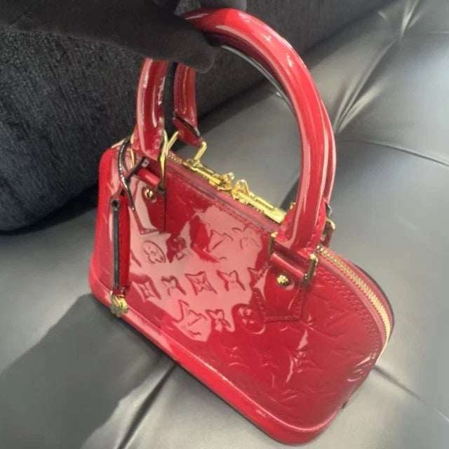 Louis Vuitton Alma BB Patent Top Handle Crossbody Red Gold Women Classic D
