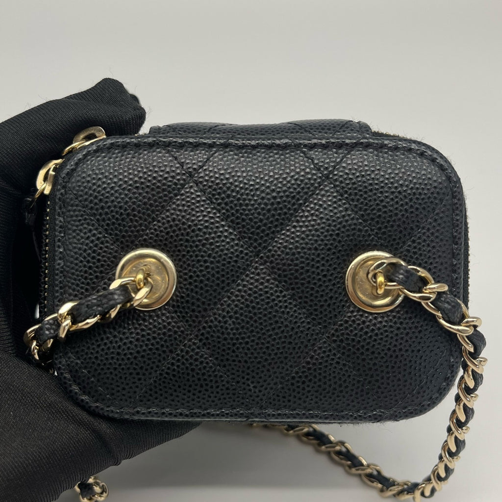 Chanel Mini Vanity Chain Crossbody Bag Black Gold Quilted Classic