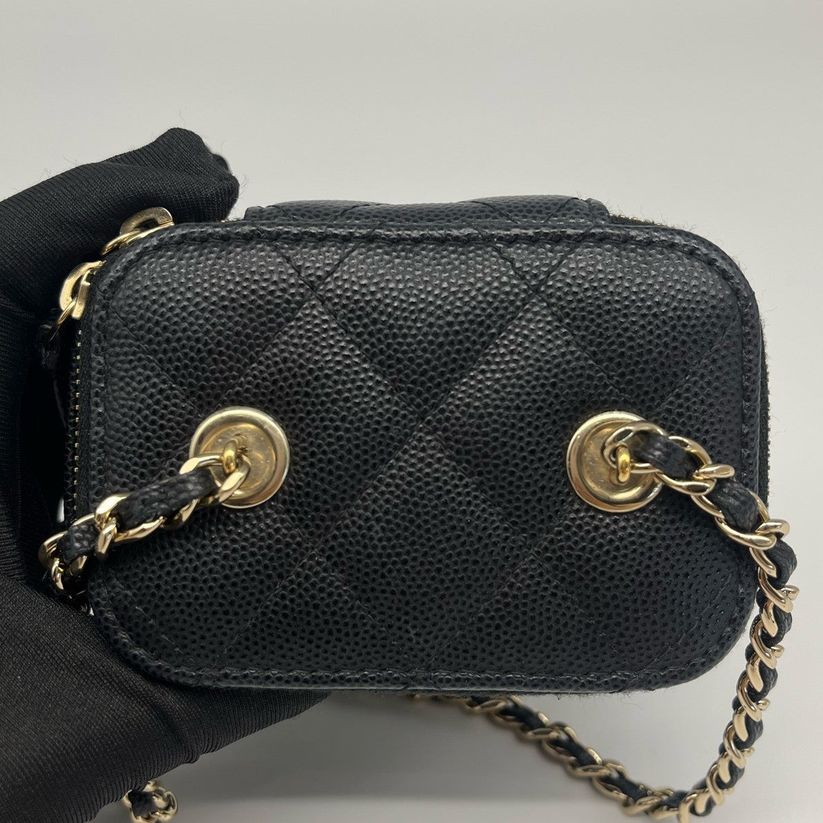 Chanel Mini Vanity Chain Crossbody Bag Black Gold Quilted Classic