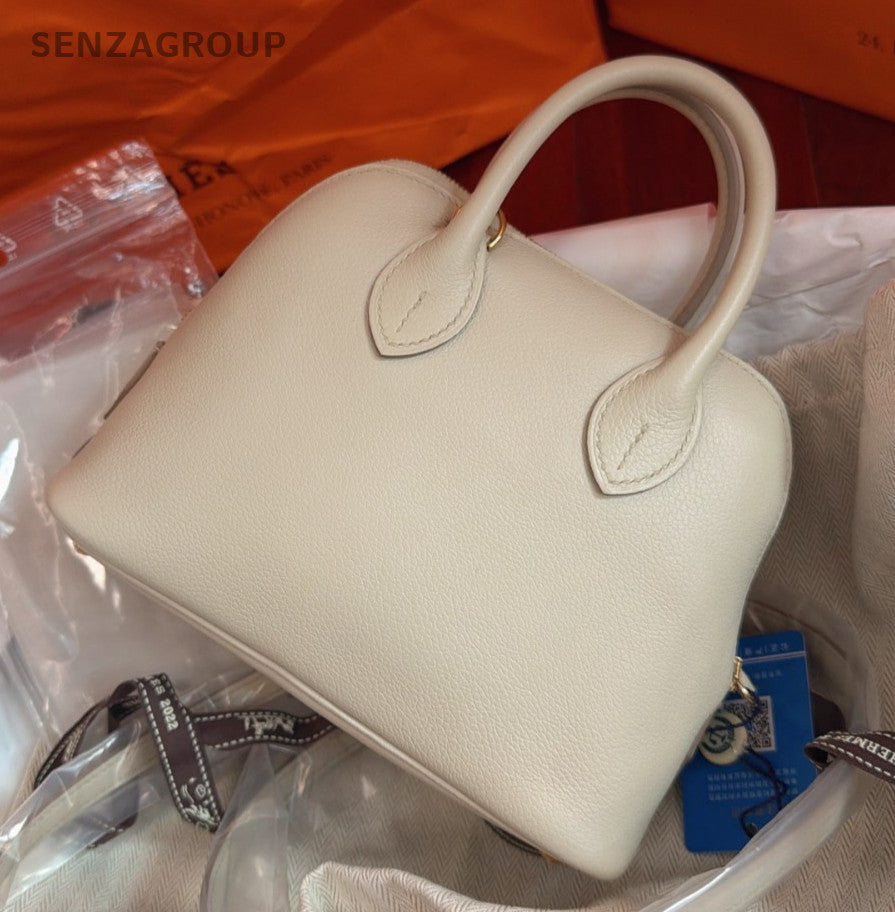 Hermes Bolide Mini Evercolor Top Handle Crossbody White Gold Used Women Classic