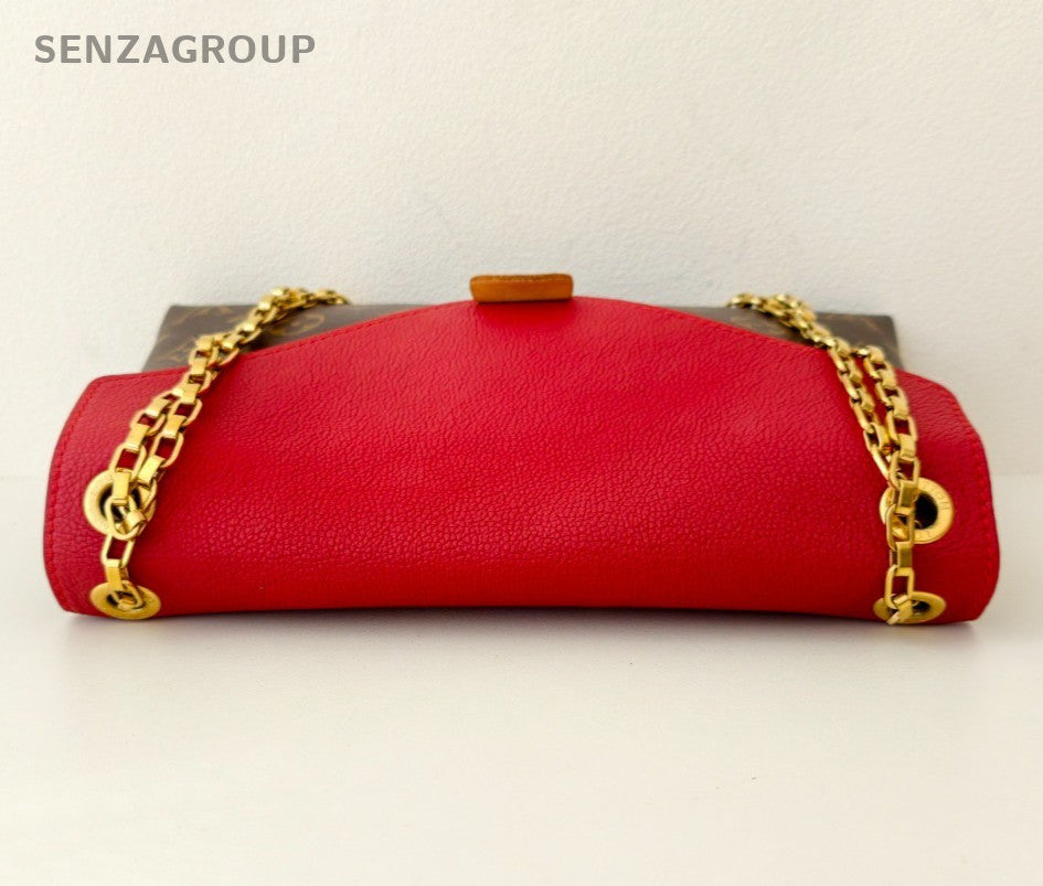 Louis Vuitton Monogram Chain 2Way Shoulder Bag Crossbody Red Brown Women Classic