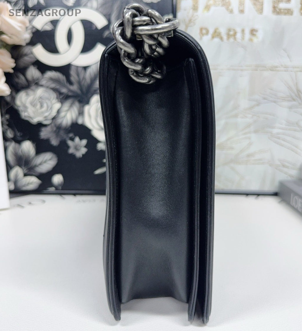 Chanel Leboy GM Chain Shoulder Bag Black Silver  Women Classic Diamond