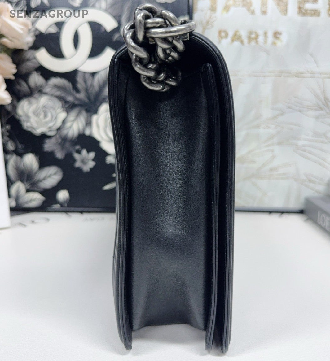 Chanel Leboy GM Chain Shoulder Bag Black Silver  Women Classic Diamond