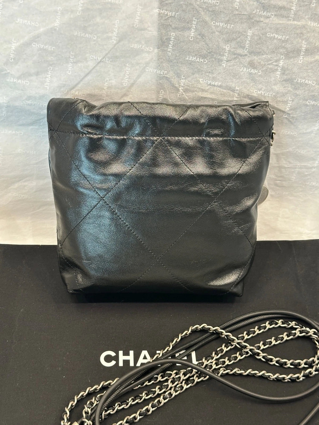 CHANEL 22Bag Mini Black Silver Calfskin Shoulder Bag Women