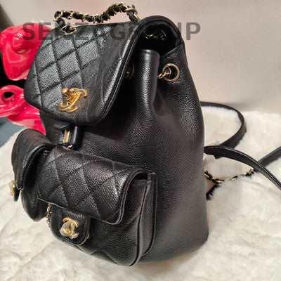 Chanel Duma Backpack Medium Black Gold Calfskin Leather Classic Women's
